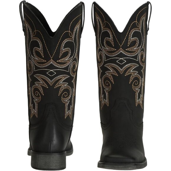Black Women's Wide Width Cowboy Boots Square Toe Mid Calf Western Cowgirl Boots - Picture 2 of 8